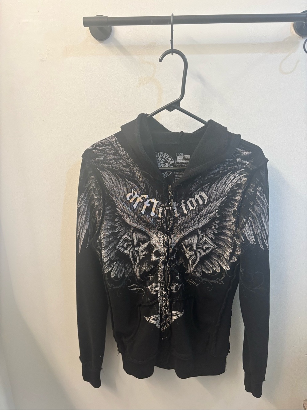 Affliction Black & Silver Winged Skull Zip Hoodie